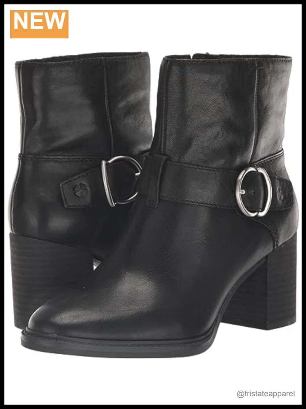 Lucky Brand Achelle Women's Leather Ankle Bootie Boots Almond Toe Stacked Heel